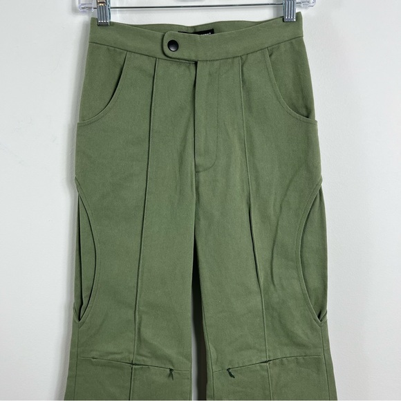 Head Of State Ogun Flare Cargo Zip Cut Out Trousers Size 24 Green - Picture 4 of 9